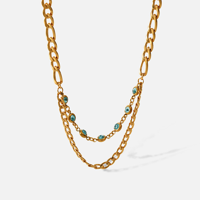 Modische geometrische Edelstahl-Halskette mit Inlay-Zirkon-Edelstahl-Halskette, 1 Stück