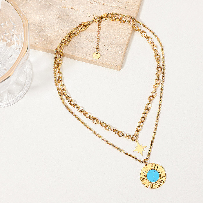 Retro Simple Style Sector Star Oval Stainless Steel  Toggle Plating Inlay Turquoise Gold Plated Necklace