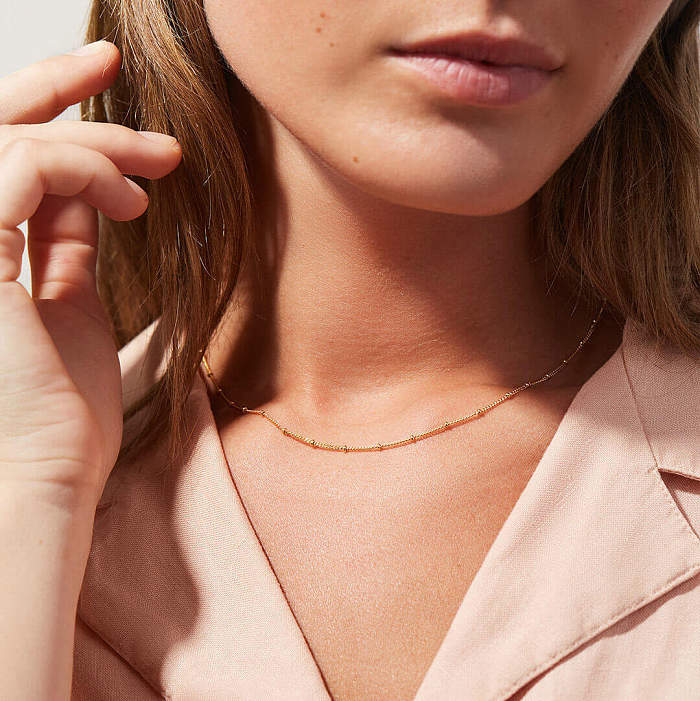Europäische und amerikanische Ins rostfreie wasserdichte Edelstahl-Feinperlen-Halskette Halskette minimalistische Modeverzierung für Damen