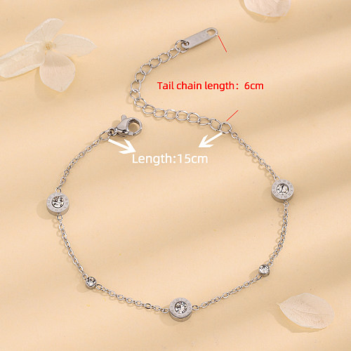 Novelty Roman Style Roman Numeral Stainless Steel Polishing Plating Inlay Rhinestones 18K Gold Plated Bracelets