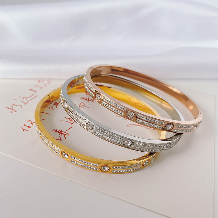 Elegant Lady Simple Style Geometric Titanium Steel Plating Inlay Zircon 18K Gold Plated Bangle