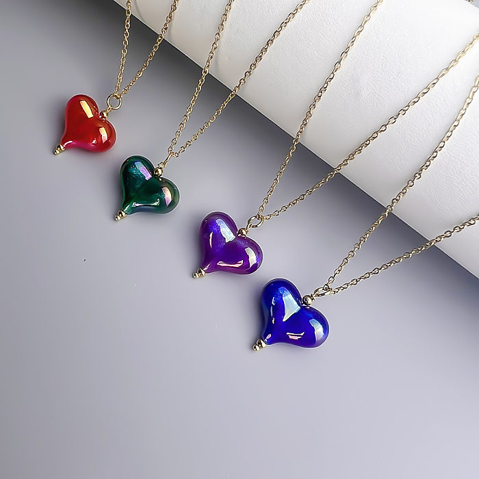 Simple Style Heart Shape Stainless Steel  Arylic Chain Pendant Necklace