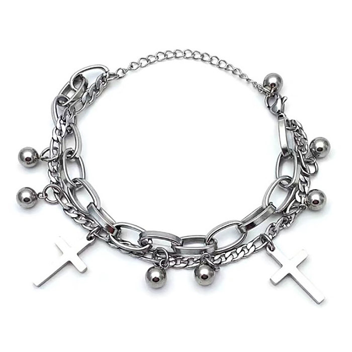 Fashion Cross Oval Heart Shape Stainless Steel Polishing Plating Bracelets 1 Piece