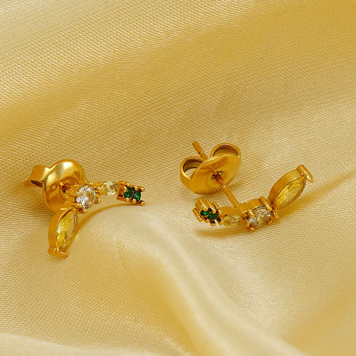 1 paire de clous d'oreilles en acier inoxydable et Zircon plaqué or 18 carats, avec incrustation de couronne de dame élégante et mignonne