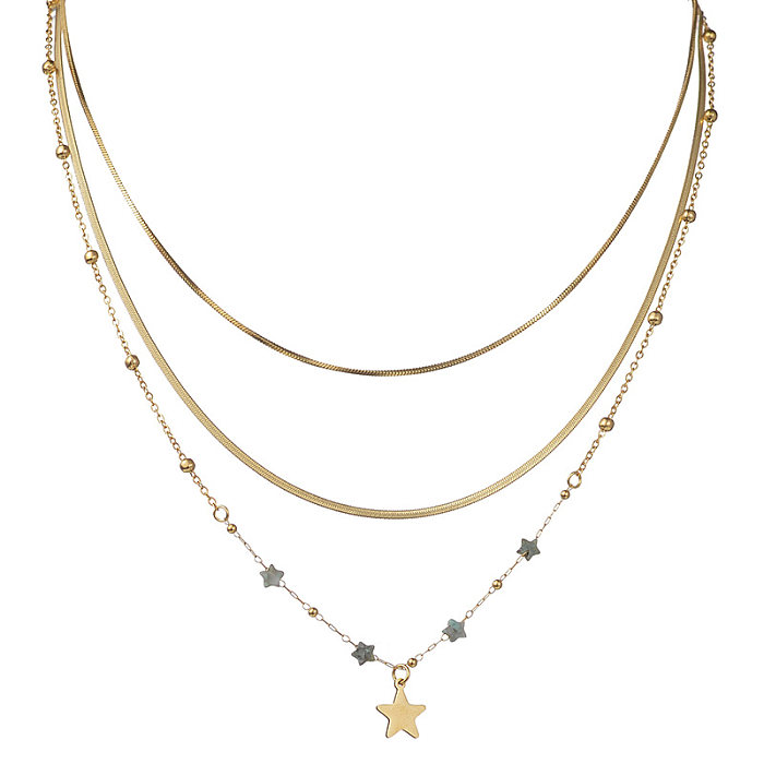 Modische mehrschichtige Halsketten mit Pentagramm-Edelstahlbeschichtung