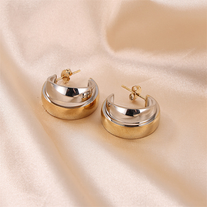 1 Pair Basic Classic Style C Shape Plating Stainless Steel  Gold Plated Ear Studs