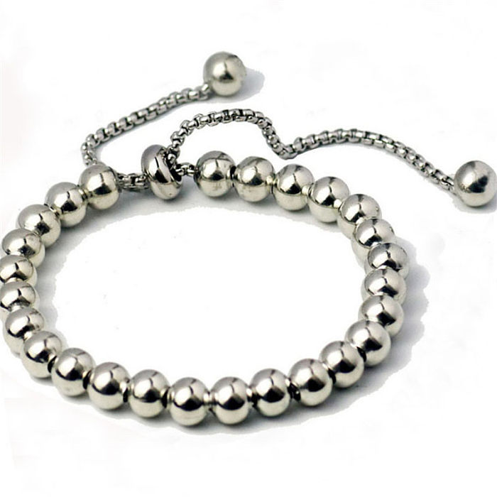 Pulsera de bola de acero inoxidable de 8 mm, pulsera de cadena de perlas retráctil DIY, venta al por mayor