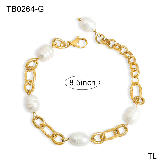 Wholesale Simple Style Round Stainless Steel Plating Chain 18K Gold Plated Bracelets
