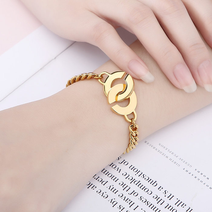 Creative Letter Double C Engraved Stainless Steel Couple Bracelet