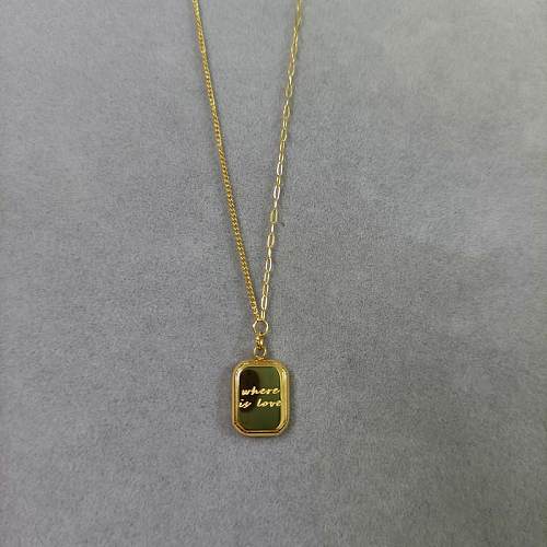 Vintage Style Simple Style Letter Square Stainless Steel Plating 18K Gold Plated Pendant Necklace