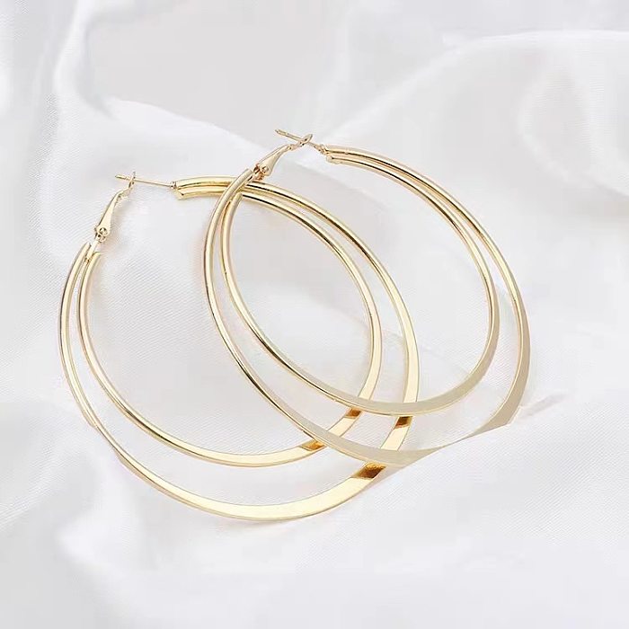 1 Pair Streetwear Double Ring Solid Color Plating Stainless Steel  Hoop Earrings