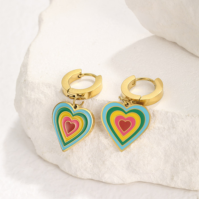 1 Pair Simple Style Heart Shape Enamel Plating Stainless Steel  18K Gold Plated Earrings