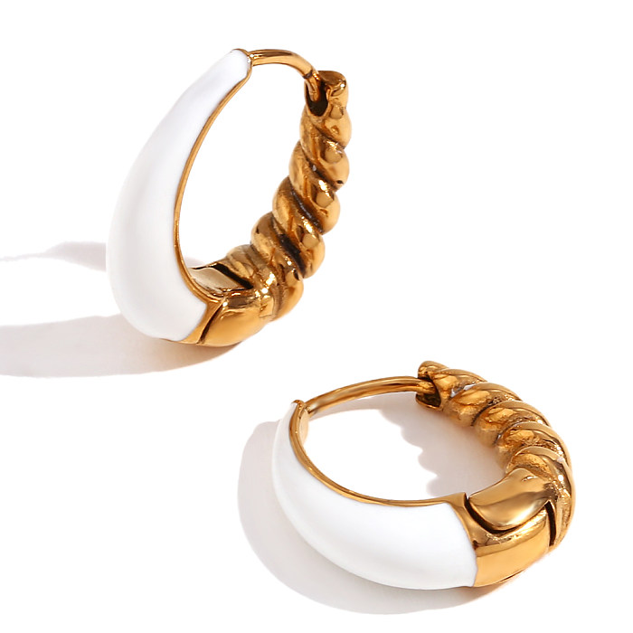 1 Paar einfache, schlichte, klassische, ovale Ohrringe aus Edelstahl mit 18-Karat-Vergoldung