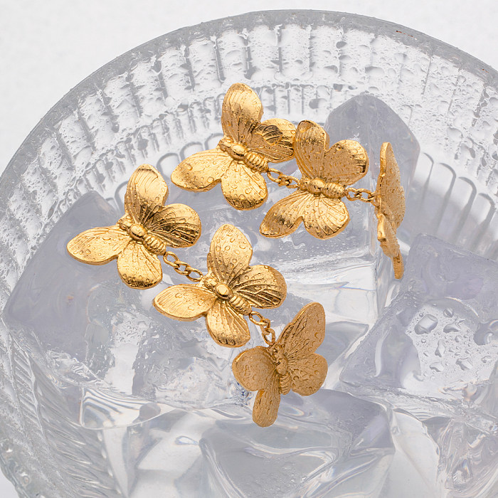 1 par de brincos de gota estilo IG com revestimento de borboleta em aço inoxidável banhado a ouro 18K