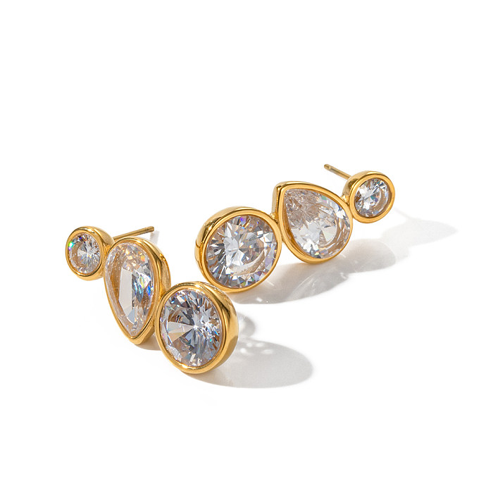 1 Pair IG Style Simple Style Round Water Droplets Plating Inlay Stainless Steel  Zircon 18K Gold Plated Ear Studs