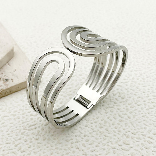 Elegant Streetwear Spiral Stripe Stainless Steel Bangle In Bulk