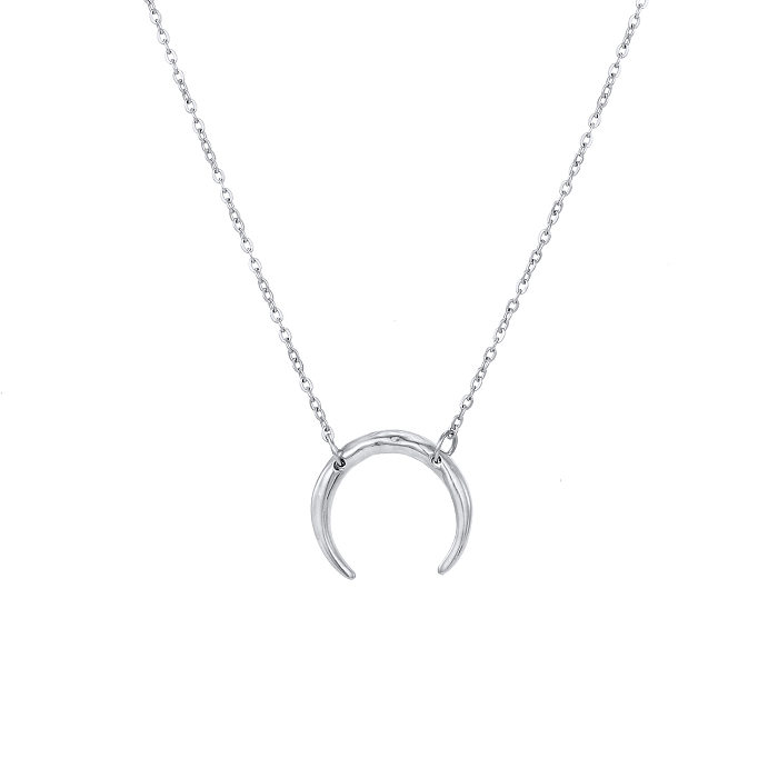 Moon Shaped Double Hole Female Necklace Stainless Steel  Women's Necklace