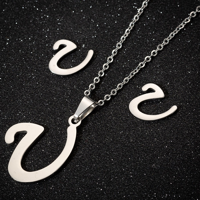 1 conjunto de colar com pingente vazado de aço inoxidável com letras de estilo simples