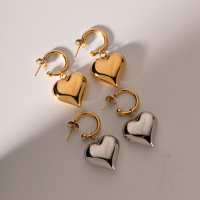 1 paire de boucles d'oreilles pendantes en acier inoxydable plaqué or 18 carats, Style Simple, en forme de cœur, Style IG