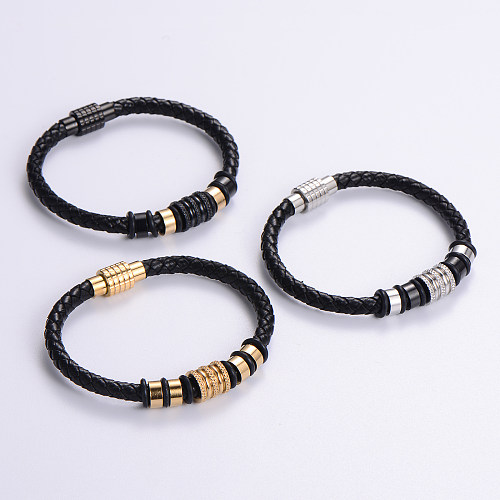 Bracelets plaqués or 24 carats perlés en acier inoxydable de couleur unie de style simple