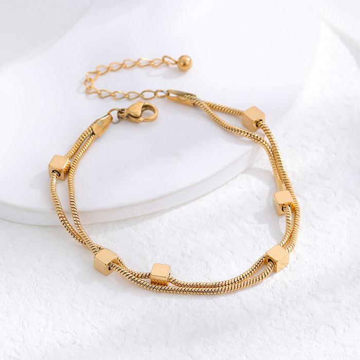 Wholesale Simple Style Round Solid Color Titanium Steel 24K Gold Plated Bracelets