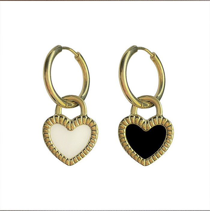 Boucles d'oreilles pendantes en forme de cœur en acier inoxydable, style simple, patchwork