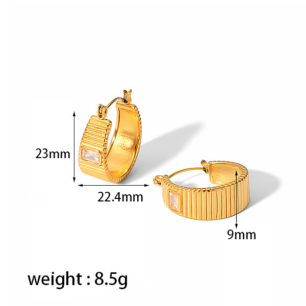 1 Paar schlichte U-förmige Überzug-Inlay-Ohrringe aus Edelstahl mit Zirkon und 18-Karat-Vergoldung