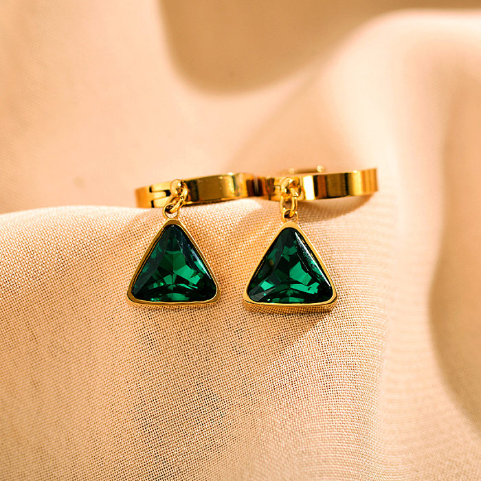 1 Pair Simple Style Triangle Plating Inlay Stainless Steel  Zircon Gold Plated Drop Earrings