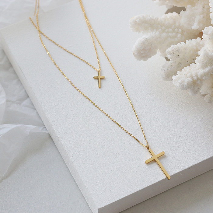 Wholesale Simple Double-layer Cross Stainless Steel Necklace jewelry