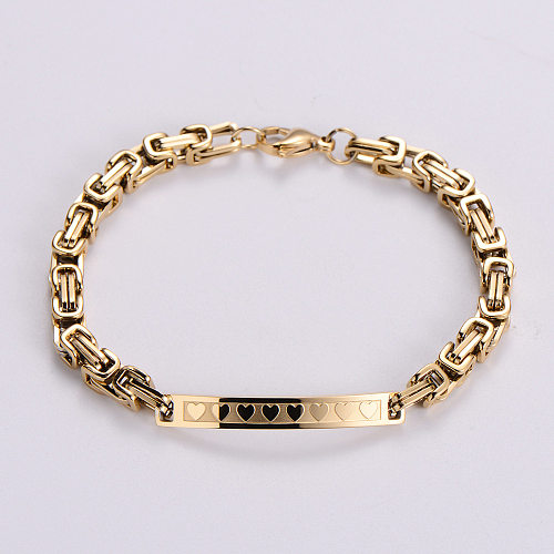 Moda simples pulseira de aço inoxidável banhado a ouro em forma de coração