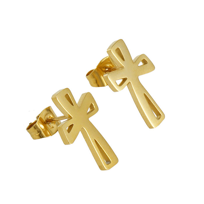 Fashion Cross Stainless Steel Plating Ear Studs 1 Pair