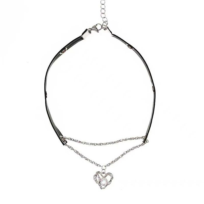 Cool Style Heart Shape Alloy Stainless Steel Plating Inlay Rhinestones Choker