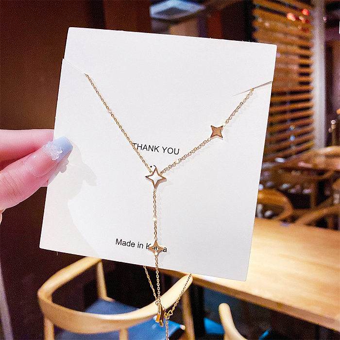 Collar de diamantes de imitación de perlas artificiales con incrustaciones de acero inoxidable en forma de corazón trébol de cuatro hojas geométrico de estilo Simple