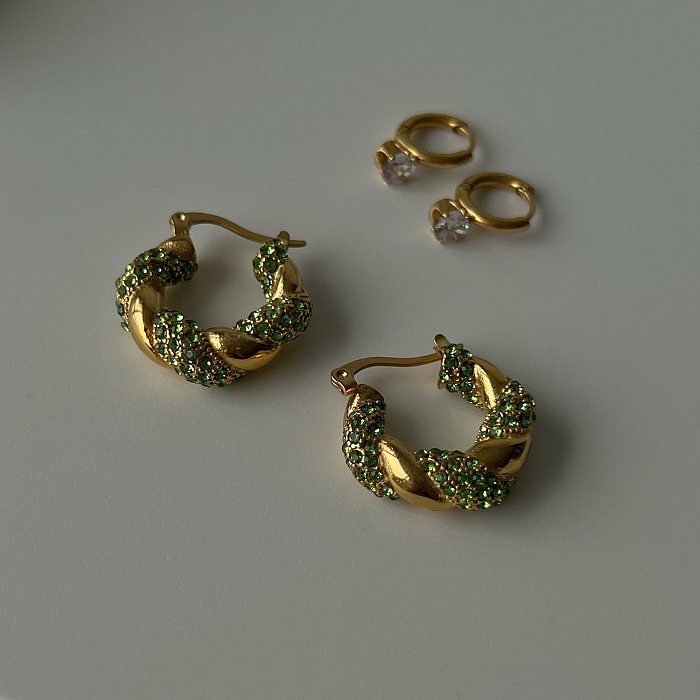 Boucles d'oreilles pendantes géométriques en acier inoxydable plaqué Zircon, 1 paire