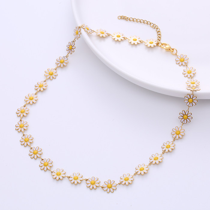 Fashion Flower Stainless Steel  Epoxy Chain Necklace