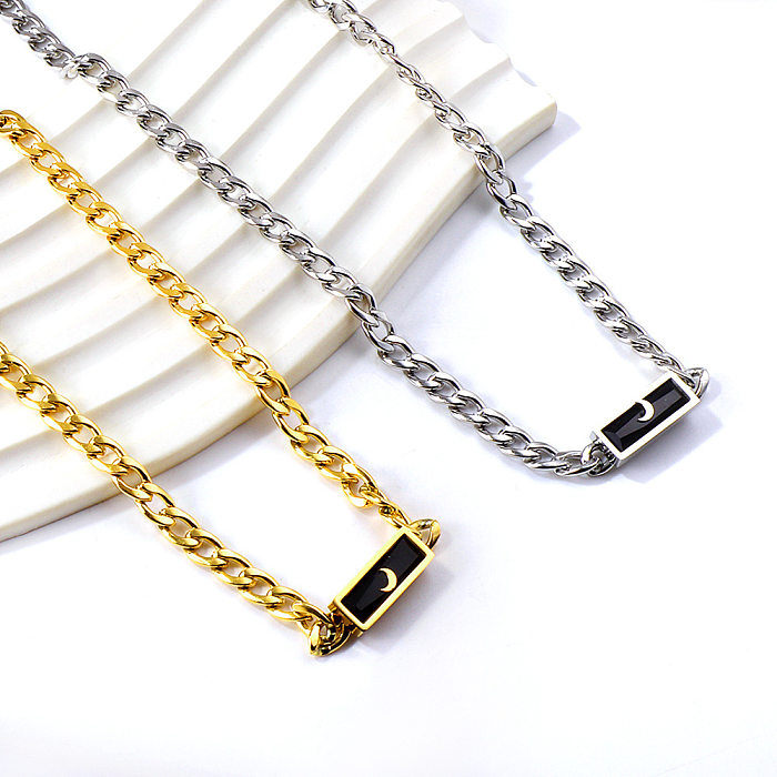 Simple Style Rectangle Stainless Steel  Plating Inlay Zircon Necklace 1 Piece