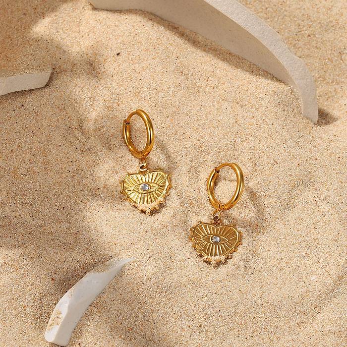 Boucles d'oreilles pendantes en forme de cœur en forme d'oeil du diable en acier inoxydable en or 18 carats
