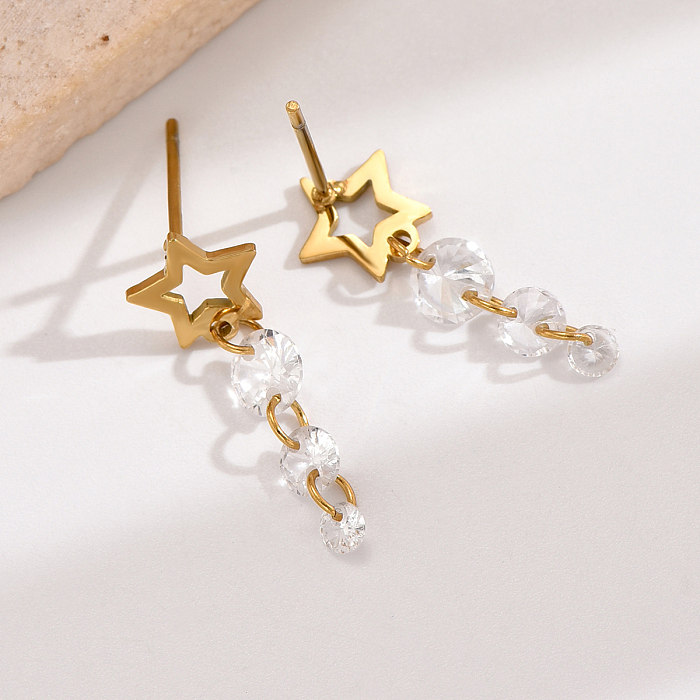 1 Paar schlichte Stern-Ohrringe aus Edelstahl mit Zirkonbeschichtung und 14-Karat-Vergoldung