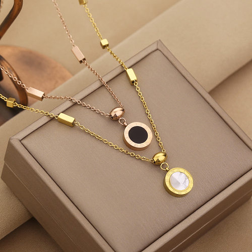 Fashion Round Stainless Steel Inlay Shell Necklace 1 Piece