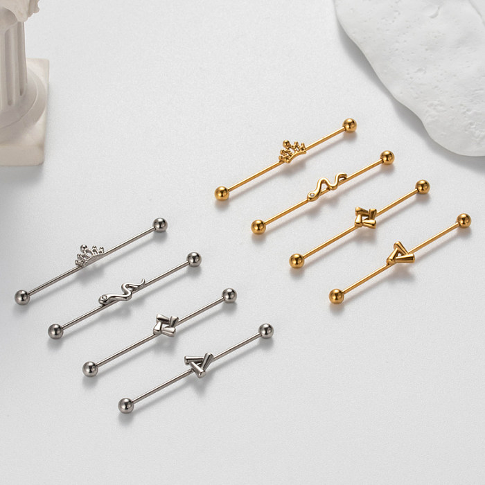 1 Piece Simple Style Crown Snake Plating Stainless Steel  18K Gold Plated Ear Studs