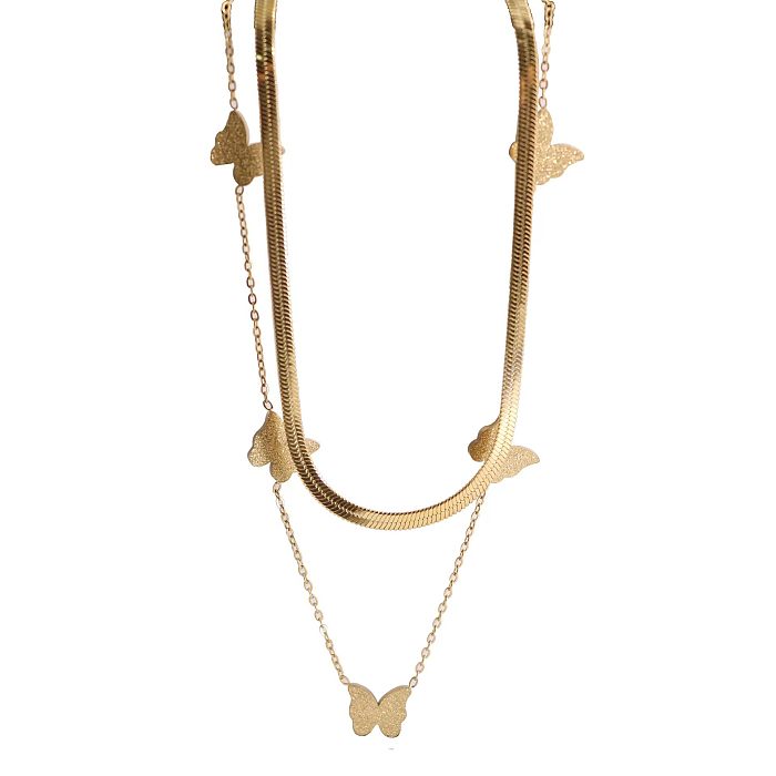 Schlichte, mehrschichtige Halsketten mit Schmetterlings-Edelstahlbeschichtung, vergoldet