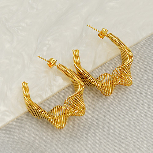 1 Pair Retro C Shape Plating Stainless Steel  18K Gold Plated Ear Studs