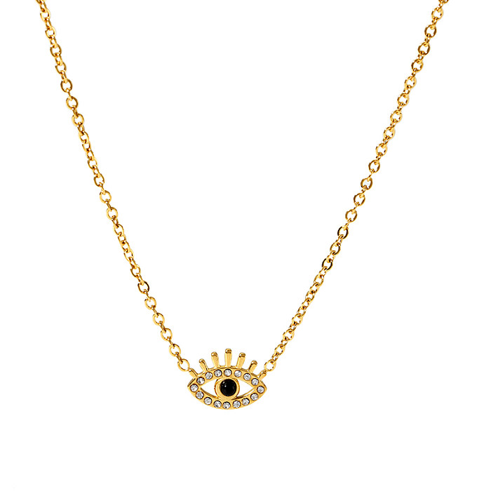 Vintage Style Hawaiian Devil'S Eye Stainless Steel  Plating Inlay Rhinestones 18K Gold Plated Pendant Necklace