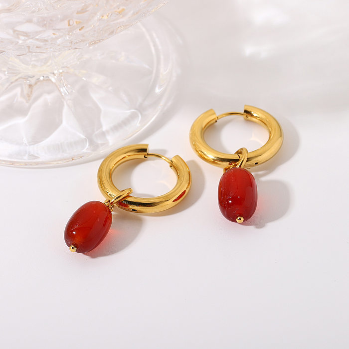Mode Doppelschicht vergoldete rote Achat Anhänger Ohrringe Großhandel Schmuck