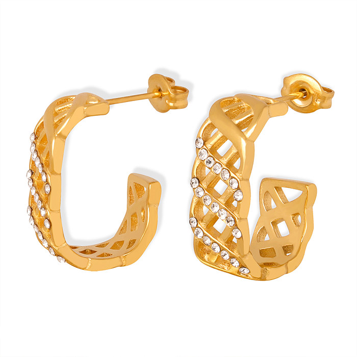 1 par de pendientes chapados en oro de 18 quilates con incrustaciones geométricas de lujo Retro elegantes y circonitas de acero inoxidable