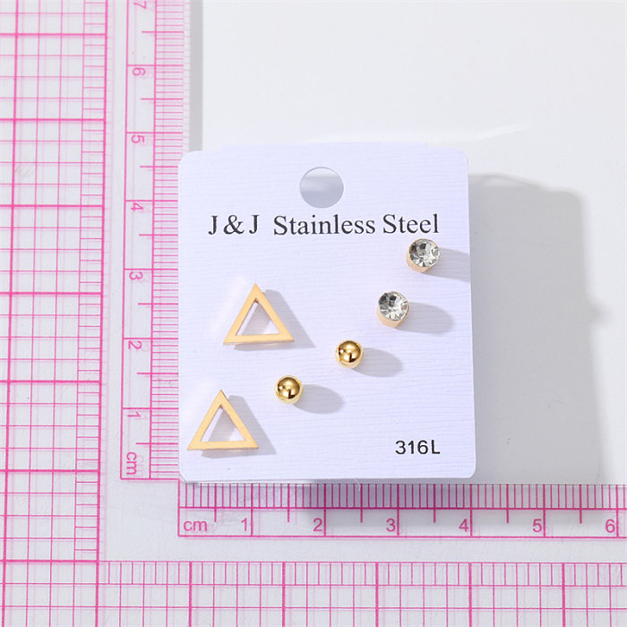 1 Set Elegant Triangle Stainless Steel  Inlay Zircon Ear Studs