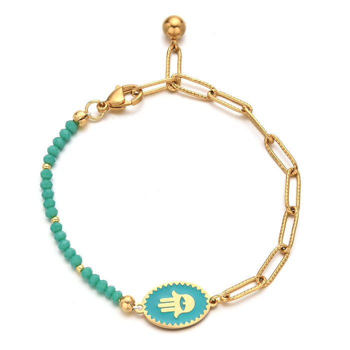 Bracelets plaqués de perles de cristal en acier inoxydable, Streetwear Devil'S Eye Palm