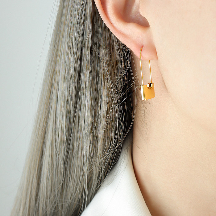 1 Pair Fashion Lock Stainless Steel Plating Drop Earrings