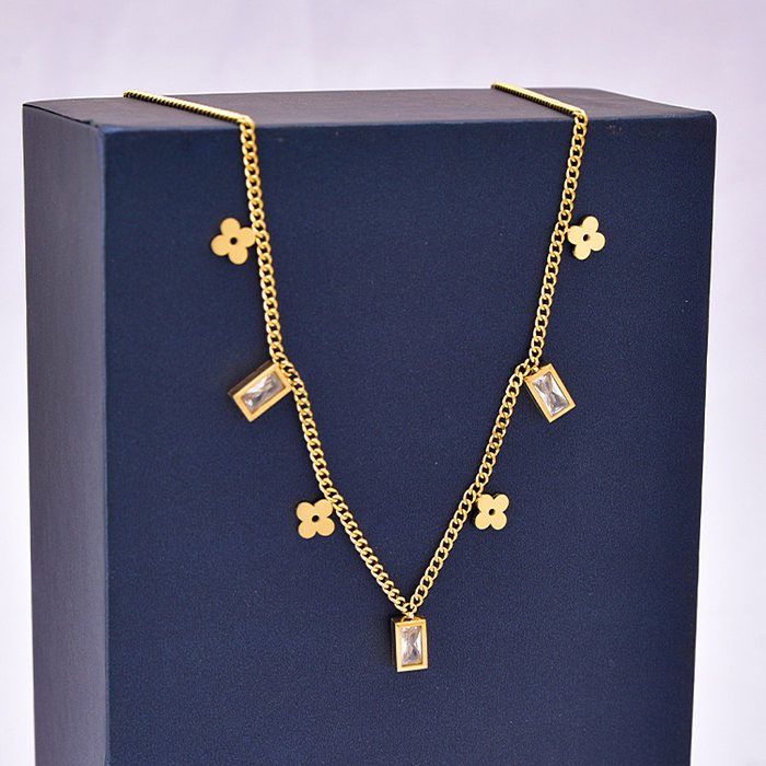 Süße quadratische Edelstahl-Inlay-Anhänger-Halskette mit künstlichen Edelsteinen