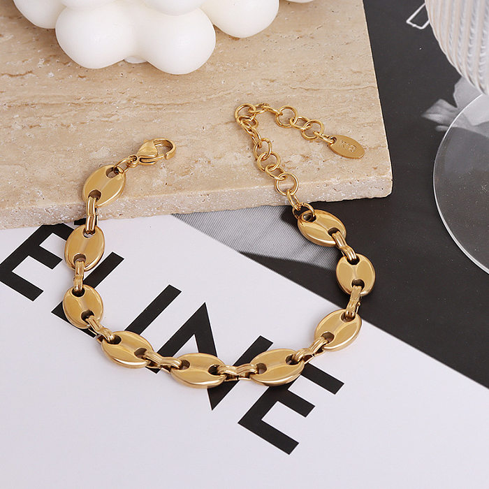 European And American Ins Minimalist Style Popular Pig Nose Stitching Chain Titanium Steel 18K Gold Necklace Suit E282-P270